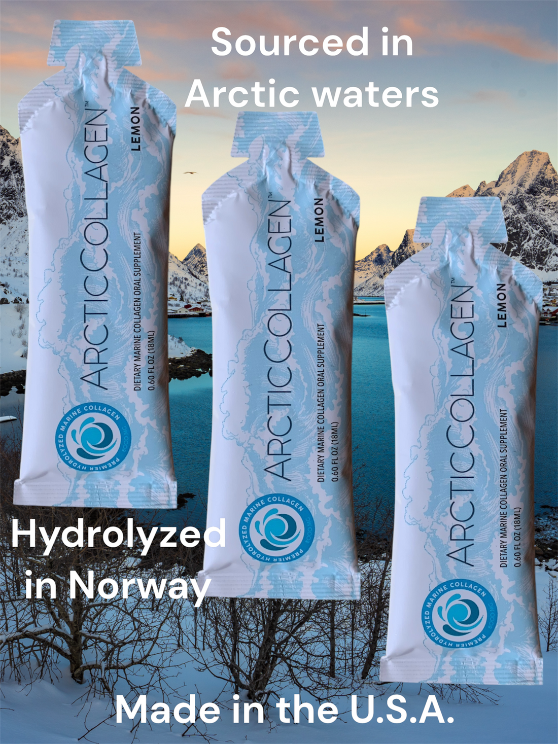 Strawberry or Lemon Flavored Liquid Marine Collagen - Hydrolyzed in Norway